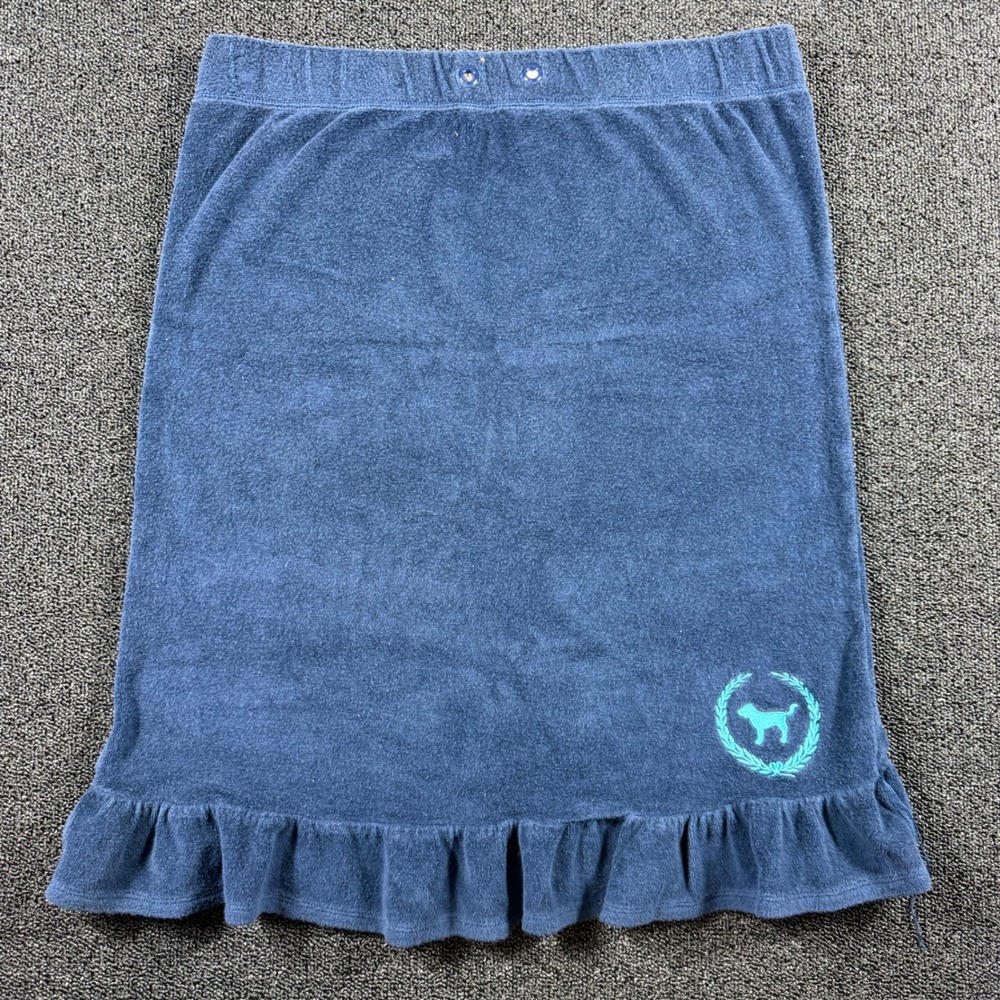 Vintage Victorias Secret PINK Terry Cloth Ruffled Skirt Womens M/L Navy Swimwear